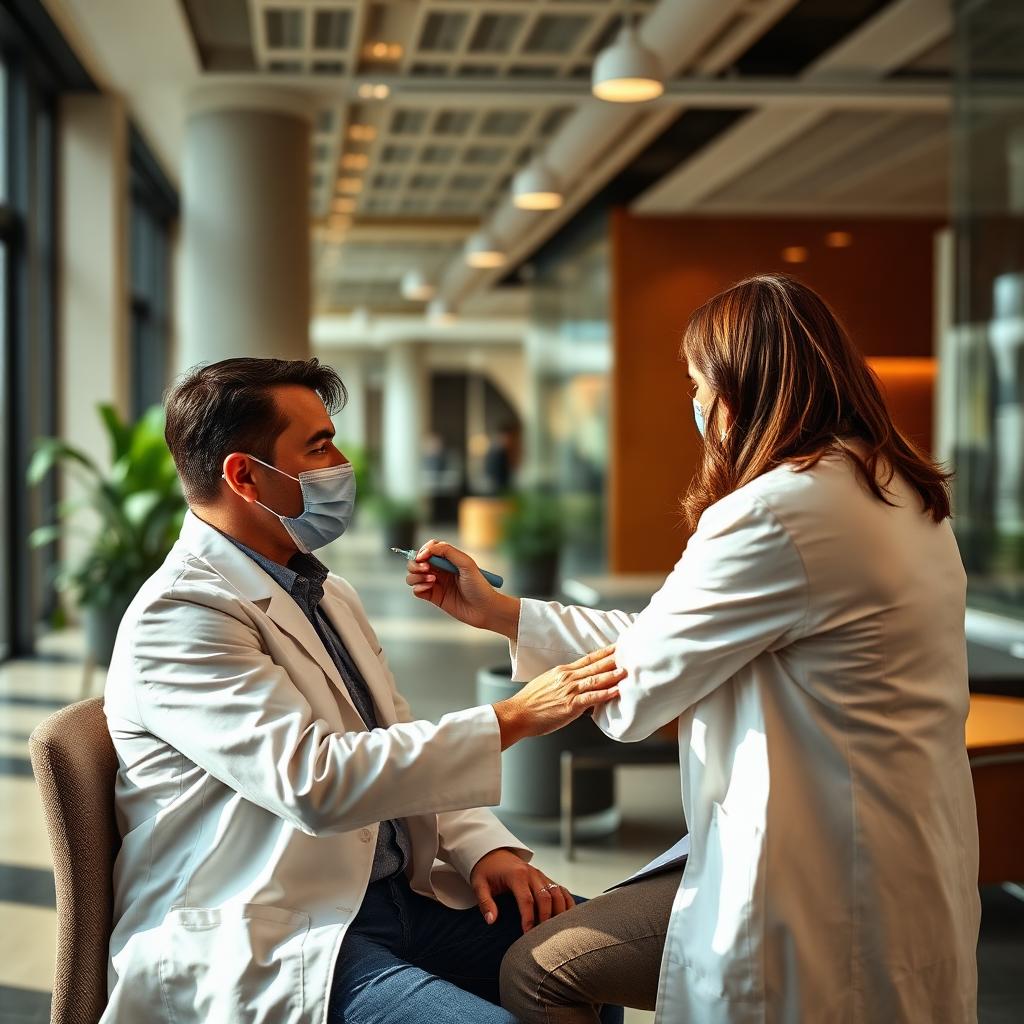Pharmacist administering a vaccine at an on-site clinic